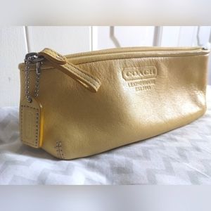 Coach Yellow Leather Zipper Makeup Pencil Case
